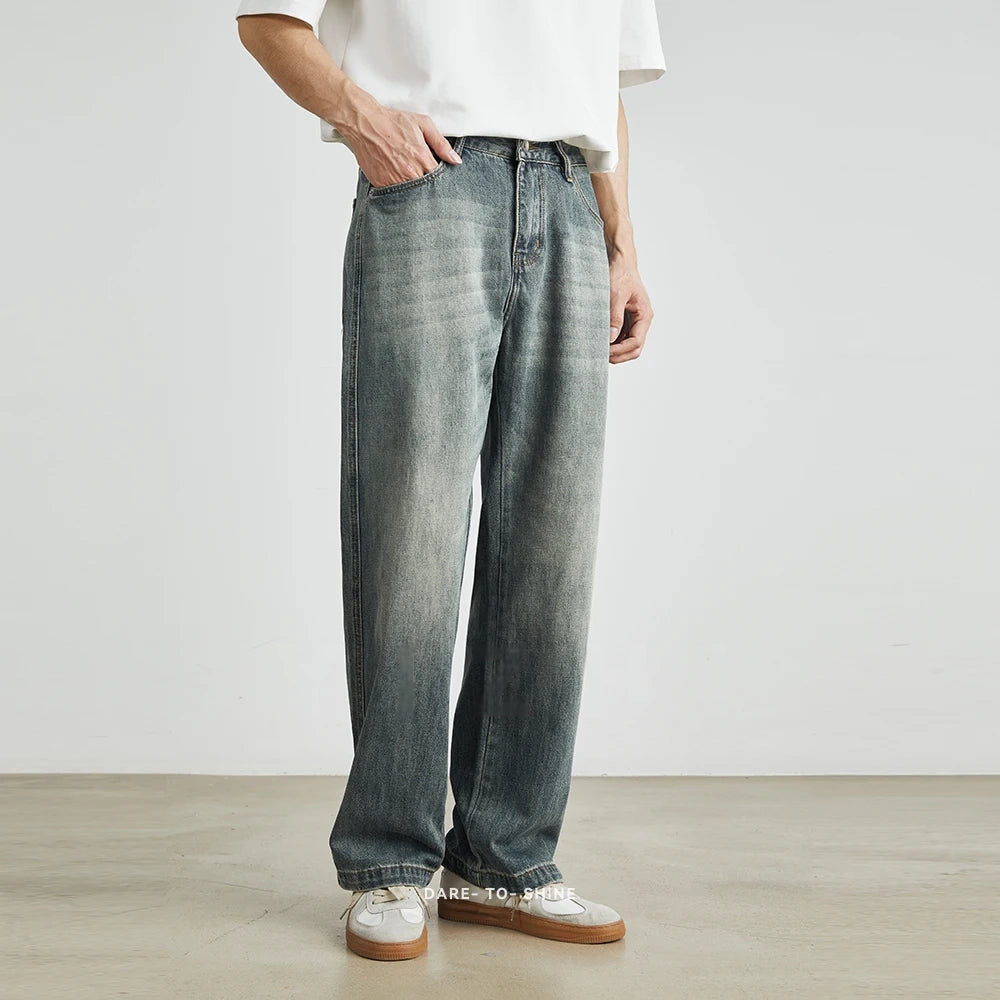 Retro Washed Straight Jeans for Men
