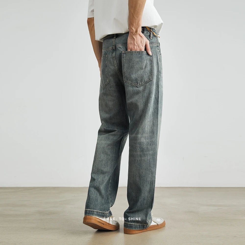 Retro Washed Straight Jeans for Men